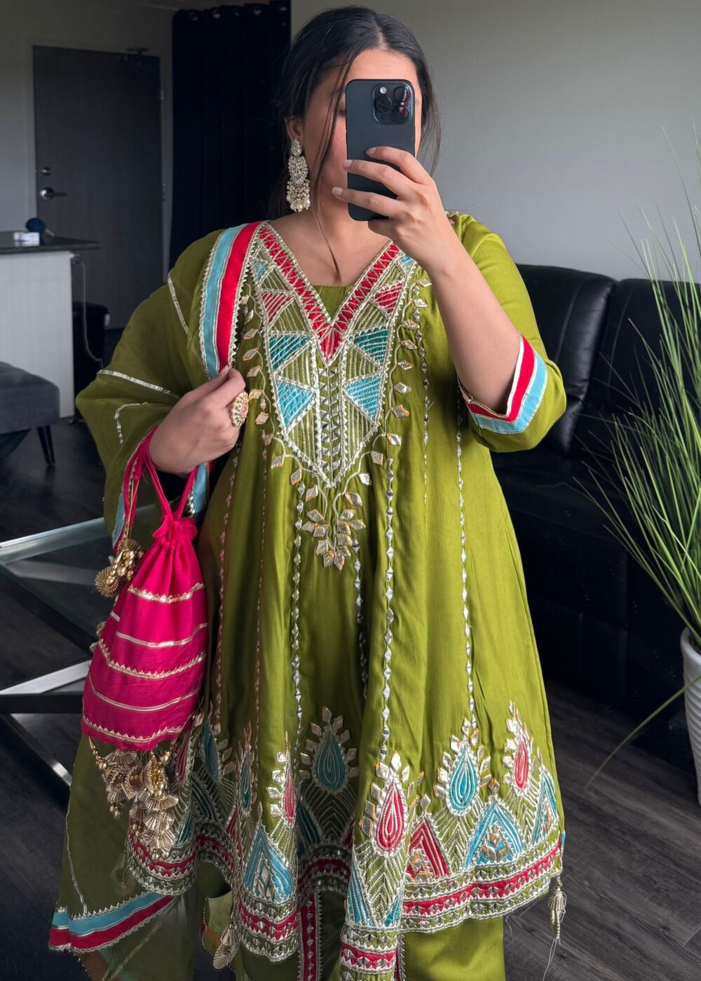 Green short anaarkali - Image 3