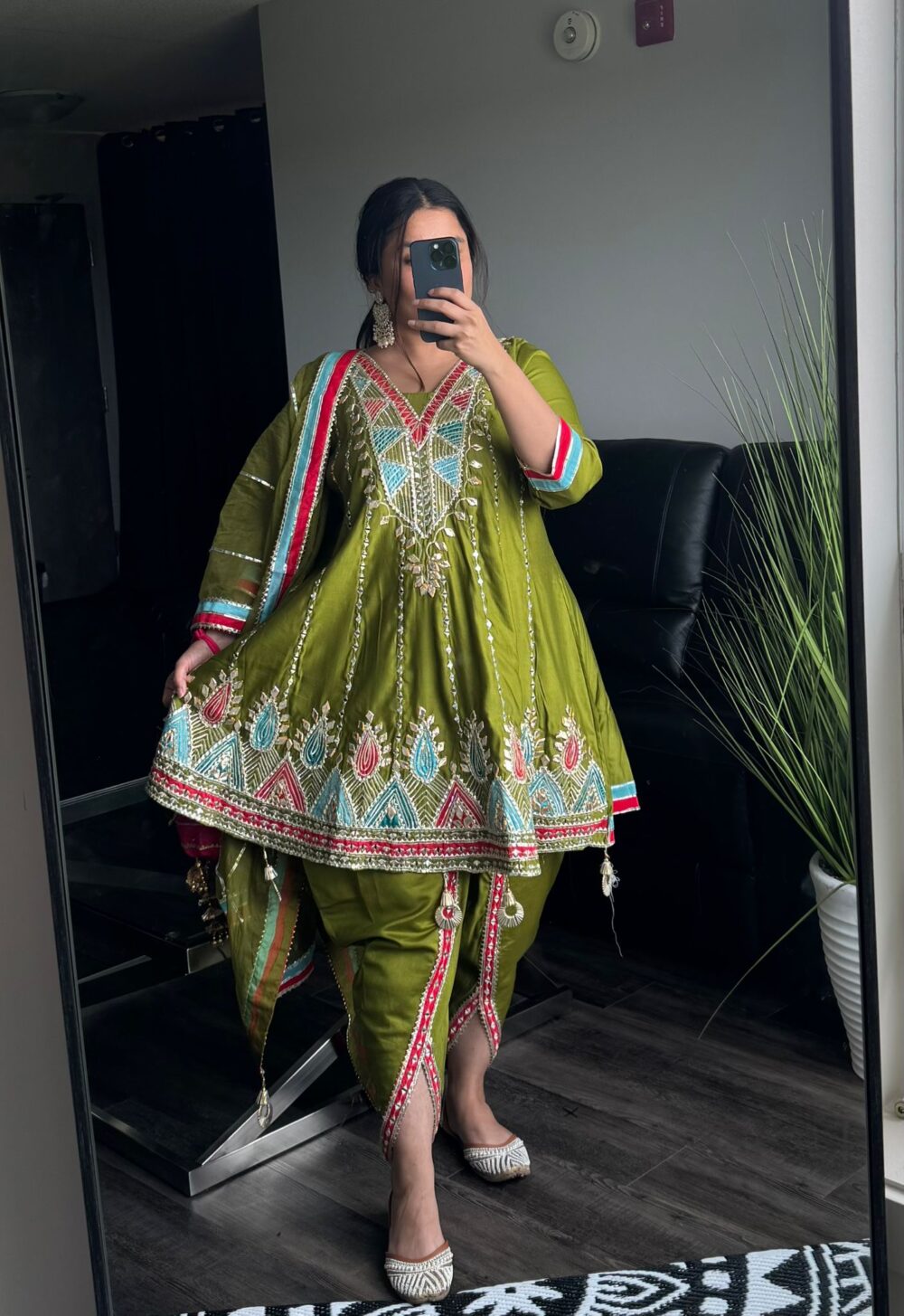 Green short anaarkali